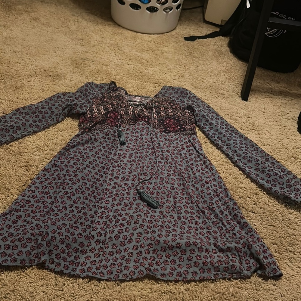 Purple, Blue, Multi-Pattern Dress, with tassels